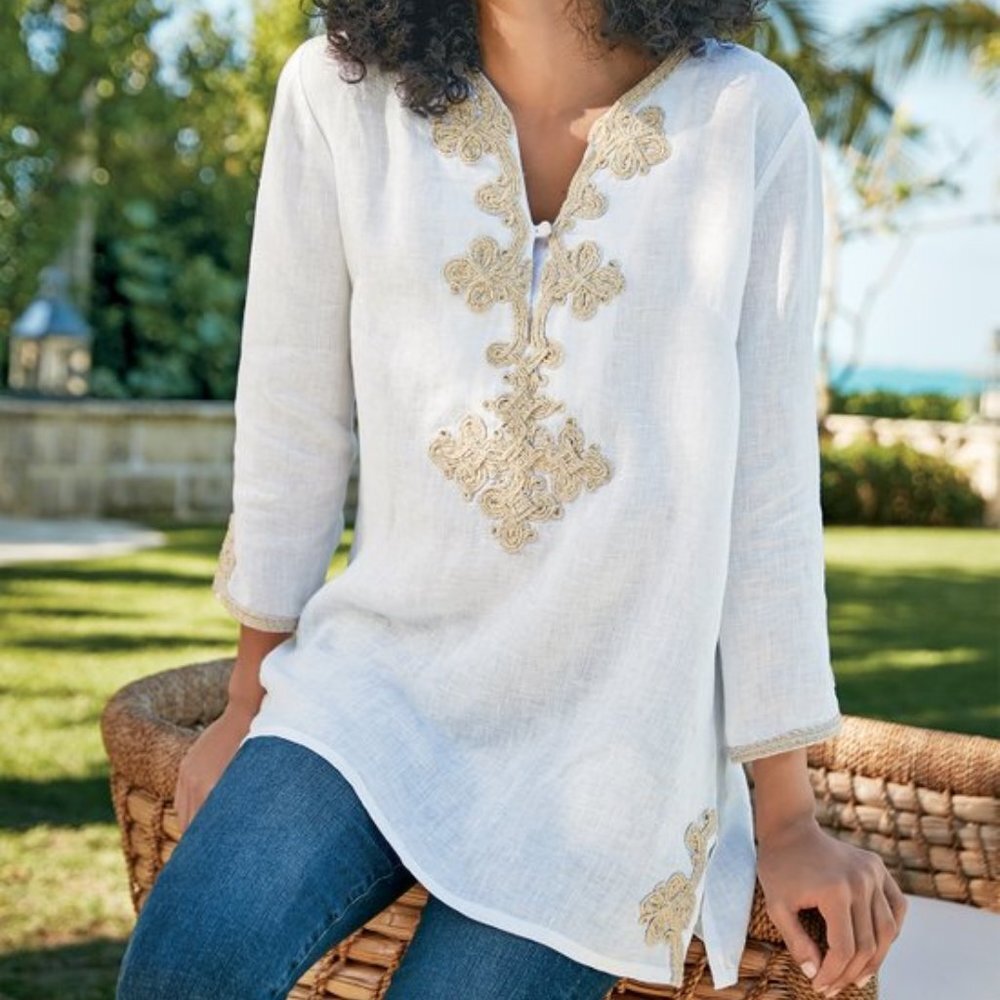 Soft Surroundings women S Riyah linen‎ tunic white
